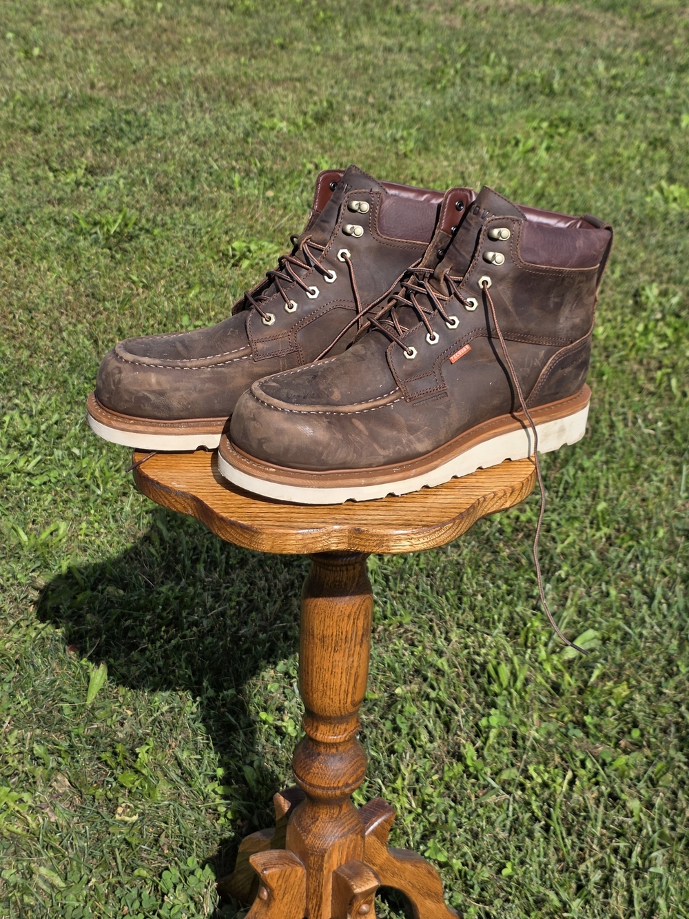 Tecovas Brown Leather Moc Toe Boots with White Sole